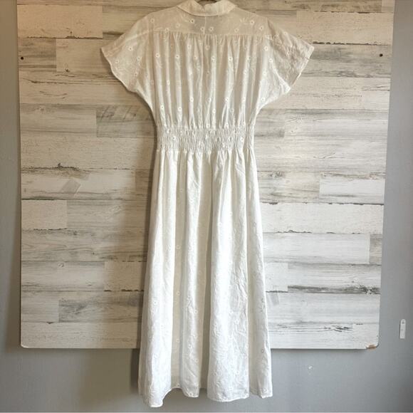 NWT Zara Openwork Embroidered Midi Cotton Dress Oyster White Blogger Favorite XS - Picture 3 of 16